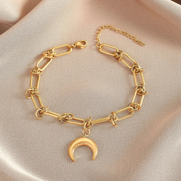 Bracelet Acier Inoxydable <br> Croissant de lune - Amora Bijoux