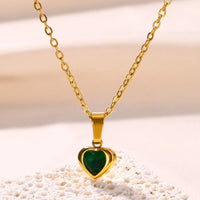 Collier Acier Inoxydable <br> Cœur en zircon vert - Amora Bijoux