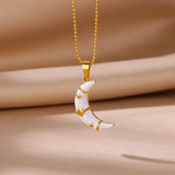 Collier Acier Inoxydable <br> Lune blanche - Amora Bijoux