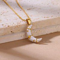 Collier lune blanche en acier inoxydable